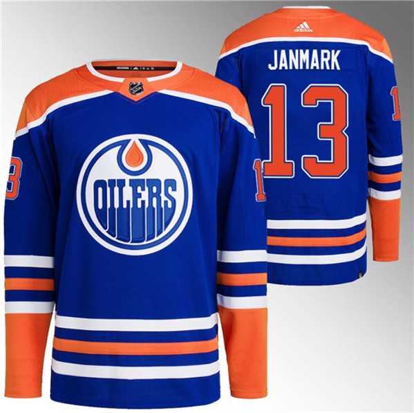 Mens Edmonton Oilers #13 Mattias Janmark Royal Stitched Jersey Dzhi->->NHL Jersey